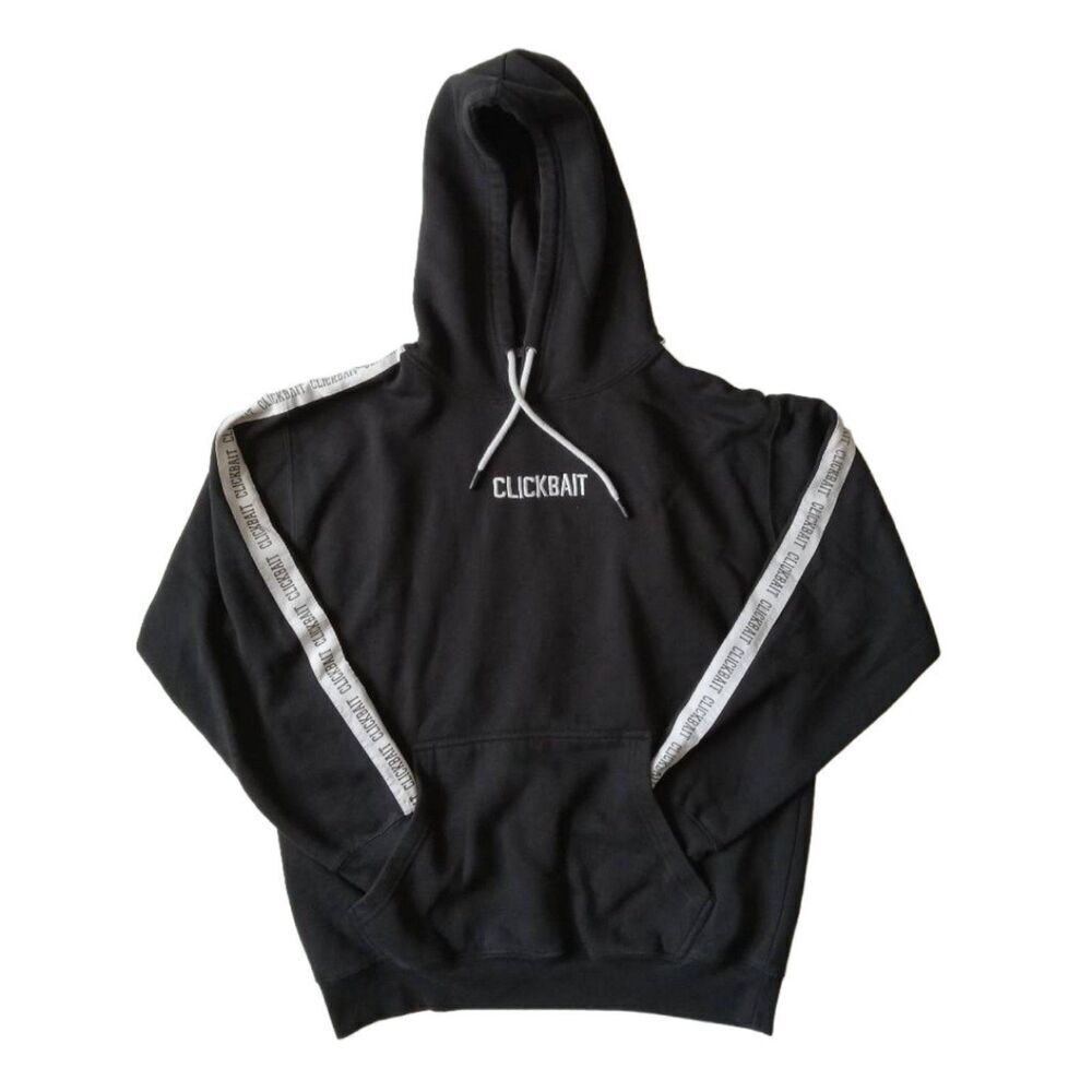 Clickbait Black Embroidered Drawstring Hooded Sweatshirt David Dobrik Size Large